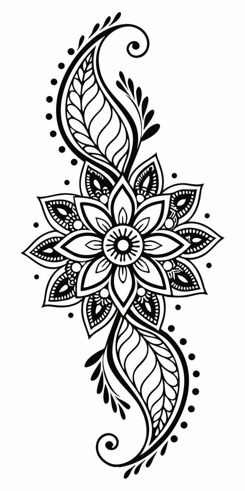 Tattooed mandala flower unfolds in perfect circular rhythm. vector