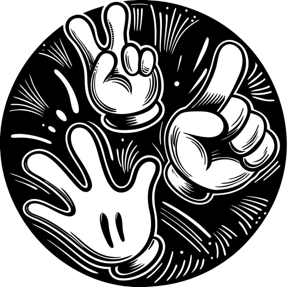 mickey mouse hands in a circle with a black and white background vector