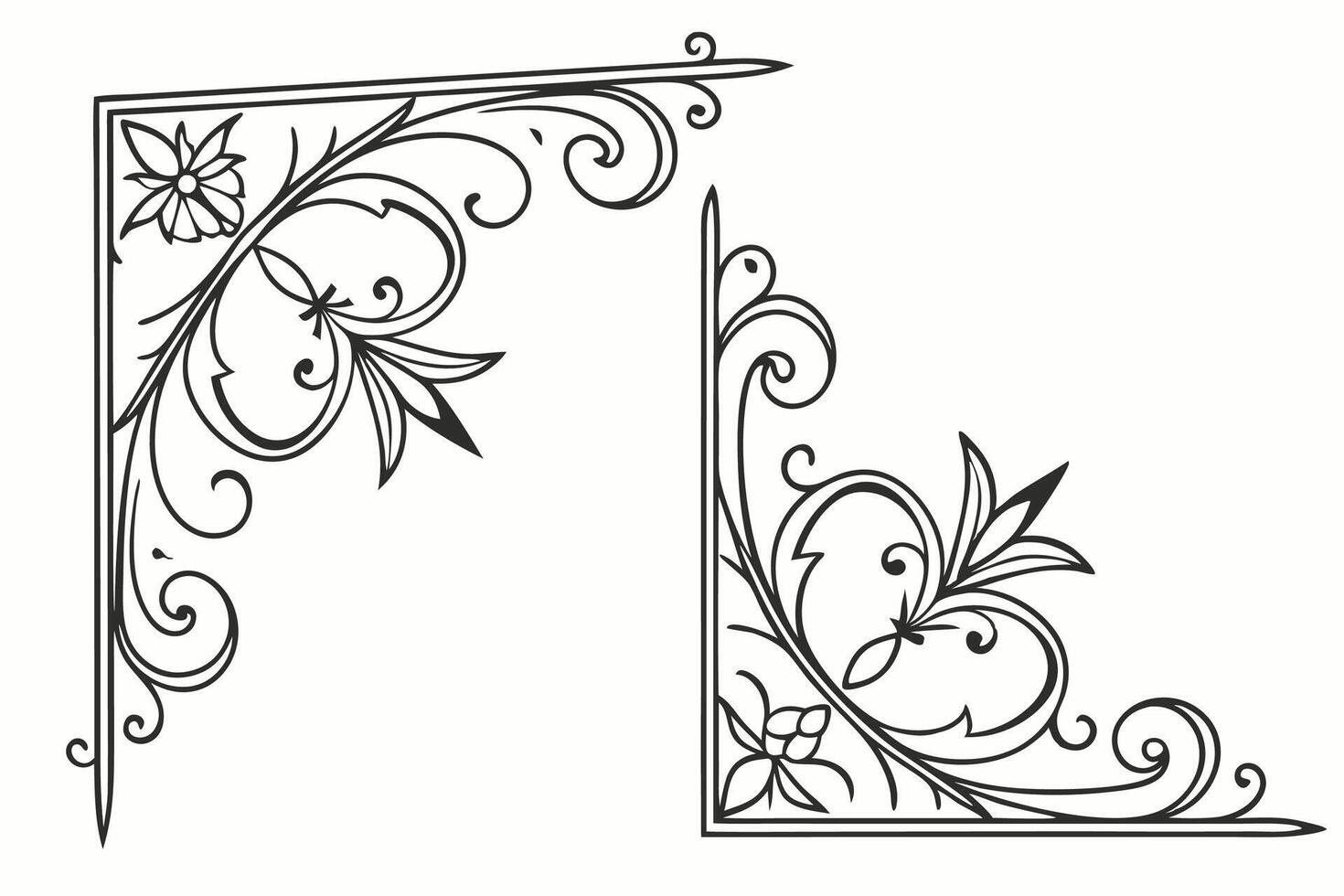 Two ornate corner brackets with floral designs vector