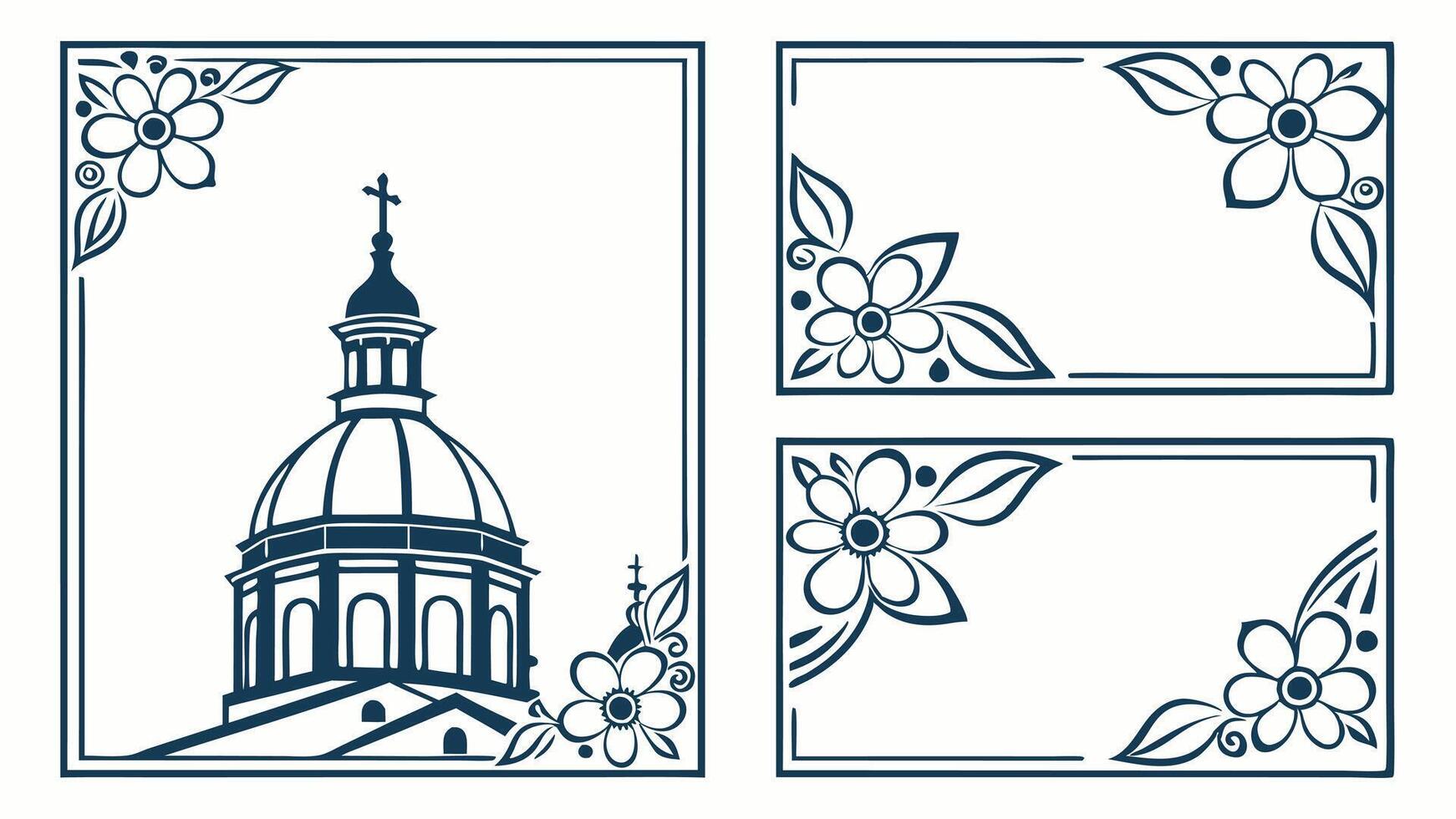 Church with flowers and frames for cards vector