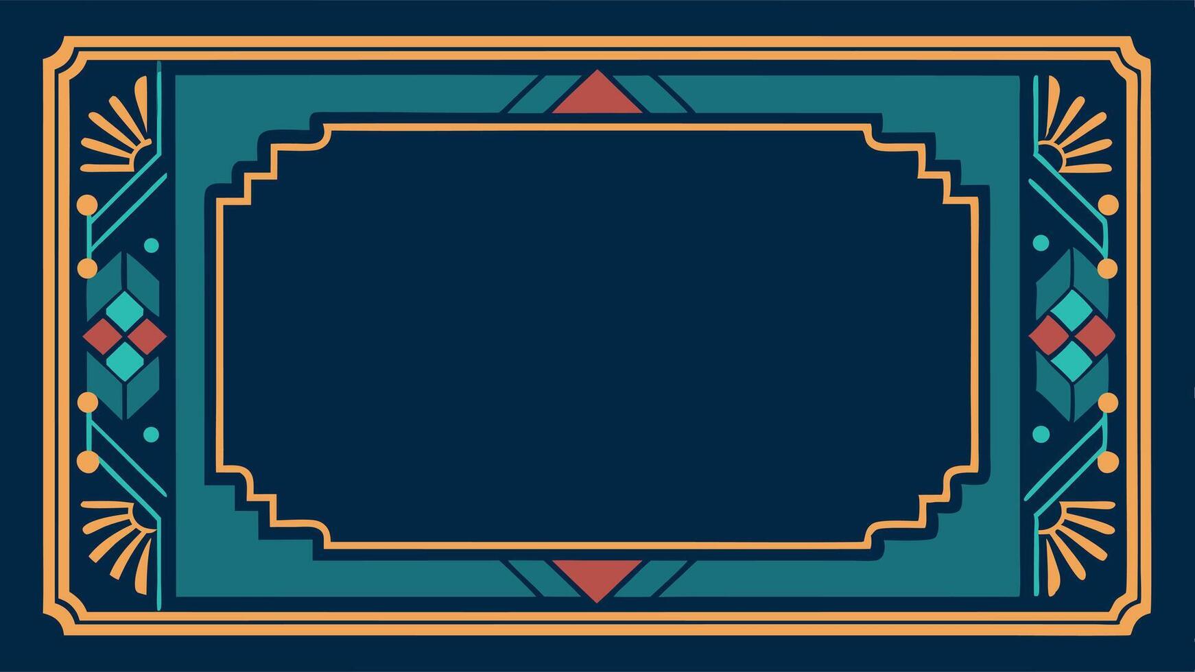 Art deco frame with geometric pattern on blue background vector