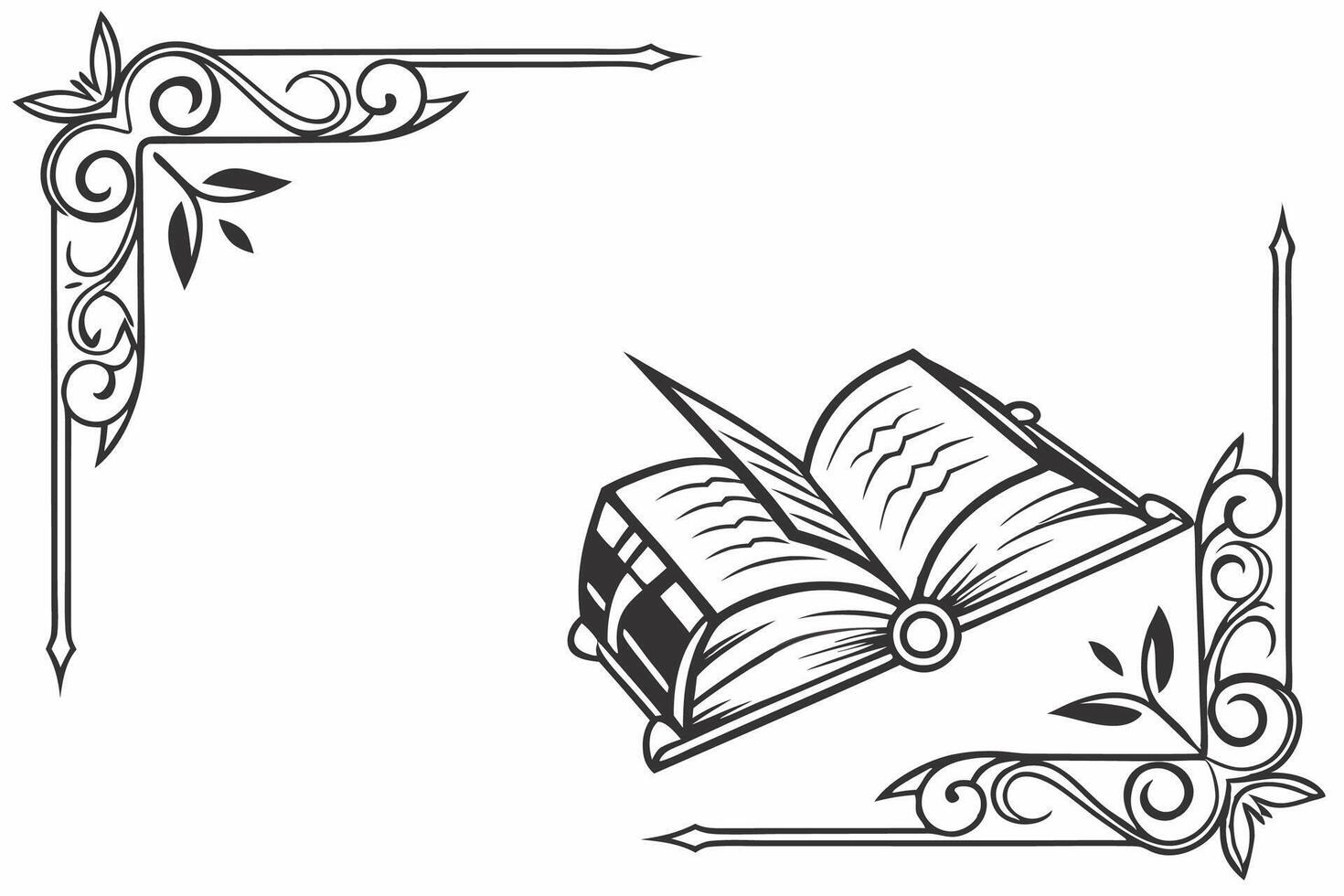 An open book with a scroll and feather vector