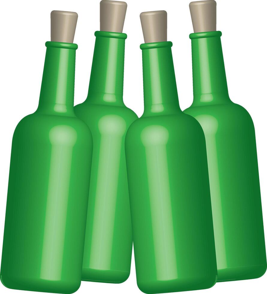 Four green wine bottles with corks vector