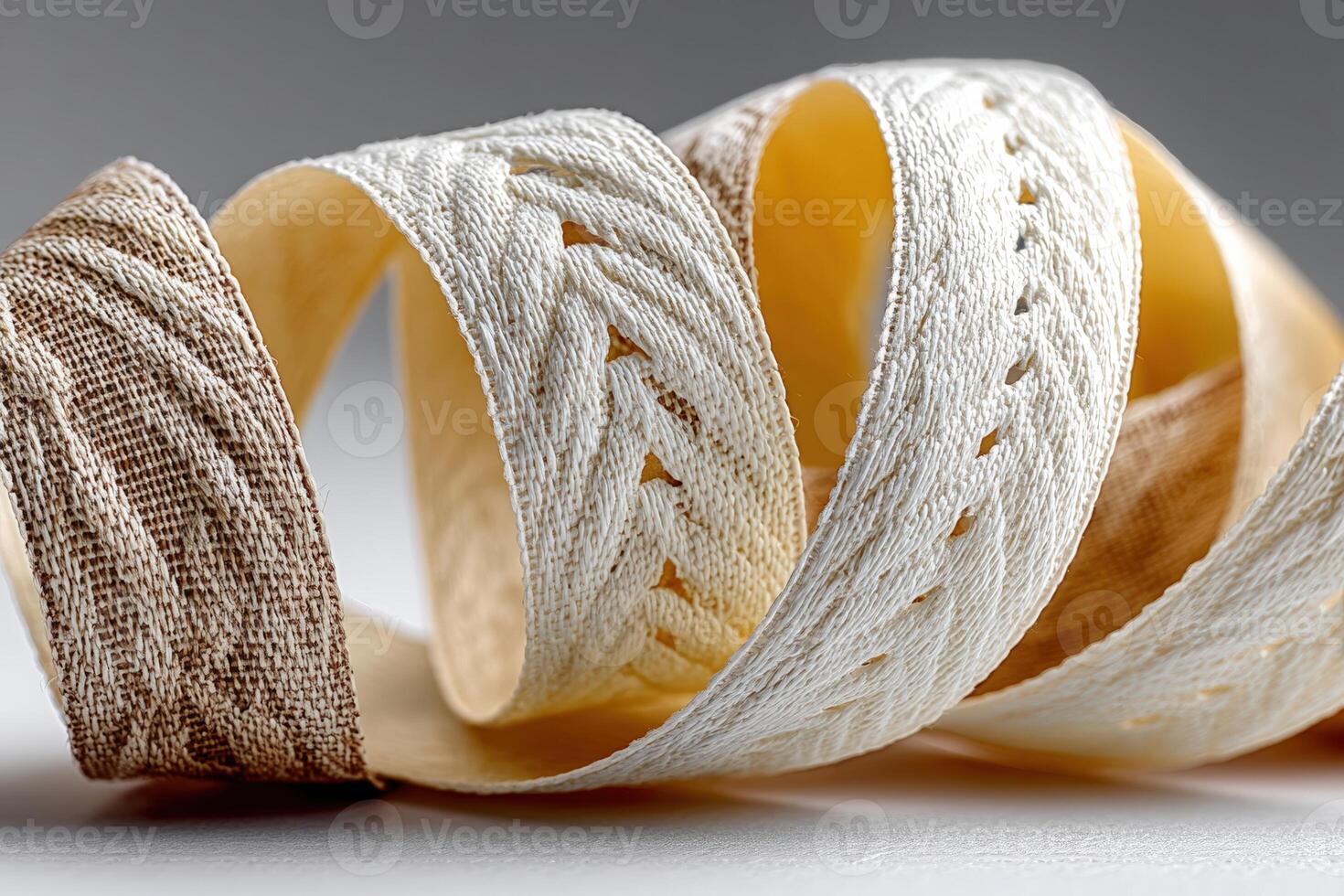 Variety of decorative ribbons displayed in wavy patterns highlighting texture and design photo