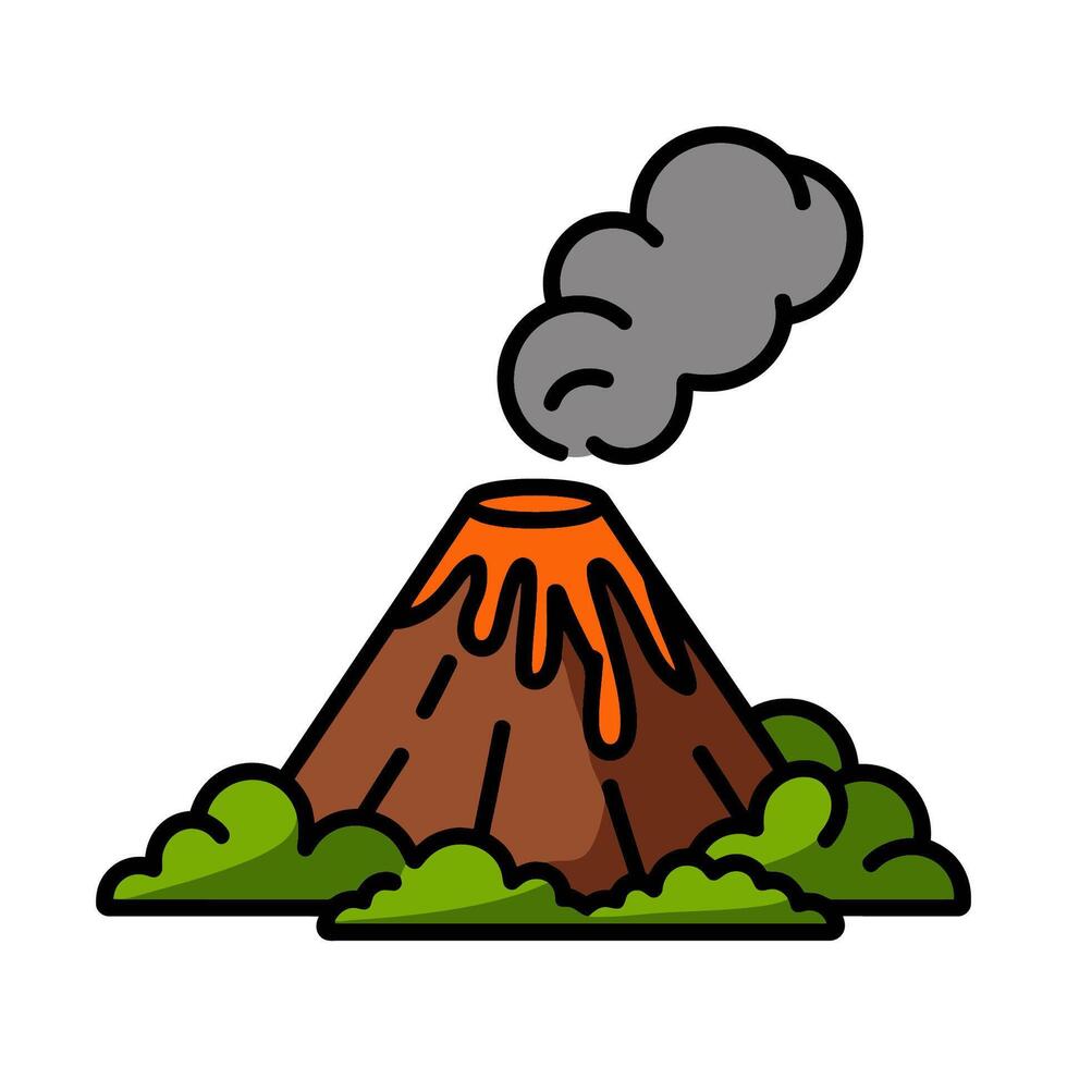 Cartoon Volcano Erupting with Smoke and Lava vector