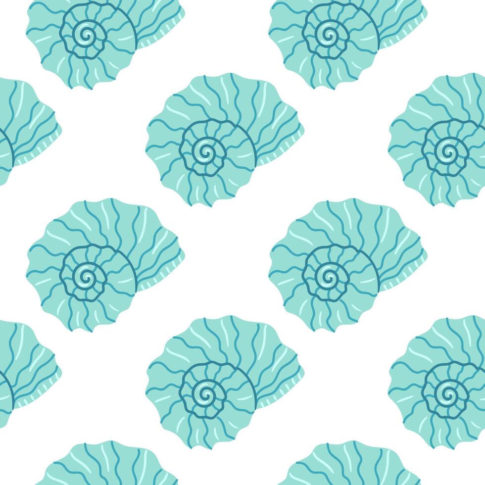 Decorative pattern featuring blue spiraled shells on a white background vector