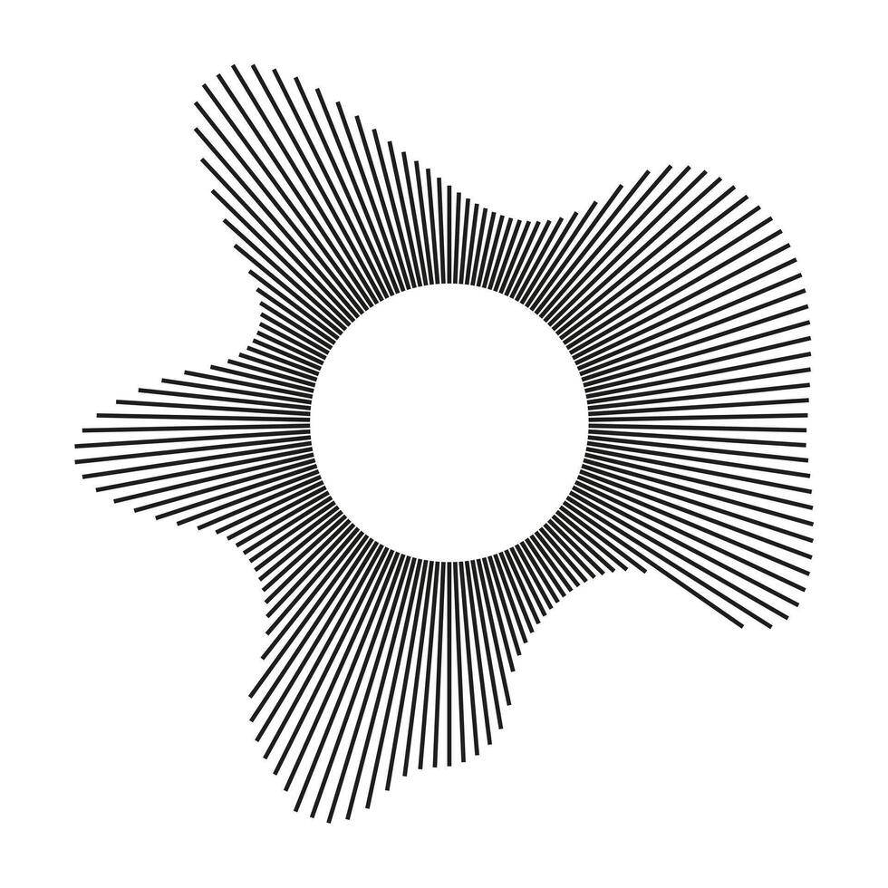 Circular wave, sound ring lines mockup. Radial frame layout. Wavy frame minimal pattern. Radial ray. Wavy design template. Equalizer logo radial spectrum. Voice flat symbol. Depicting audio music icon vector