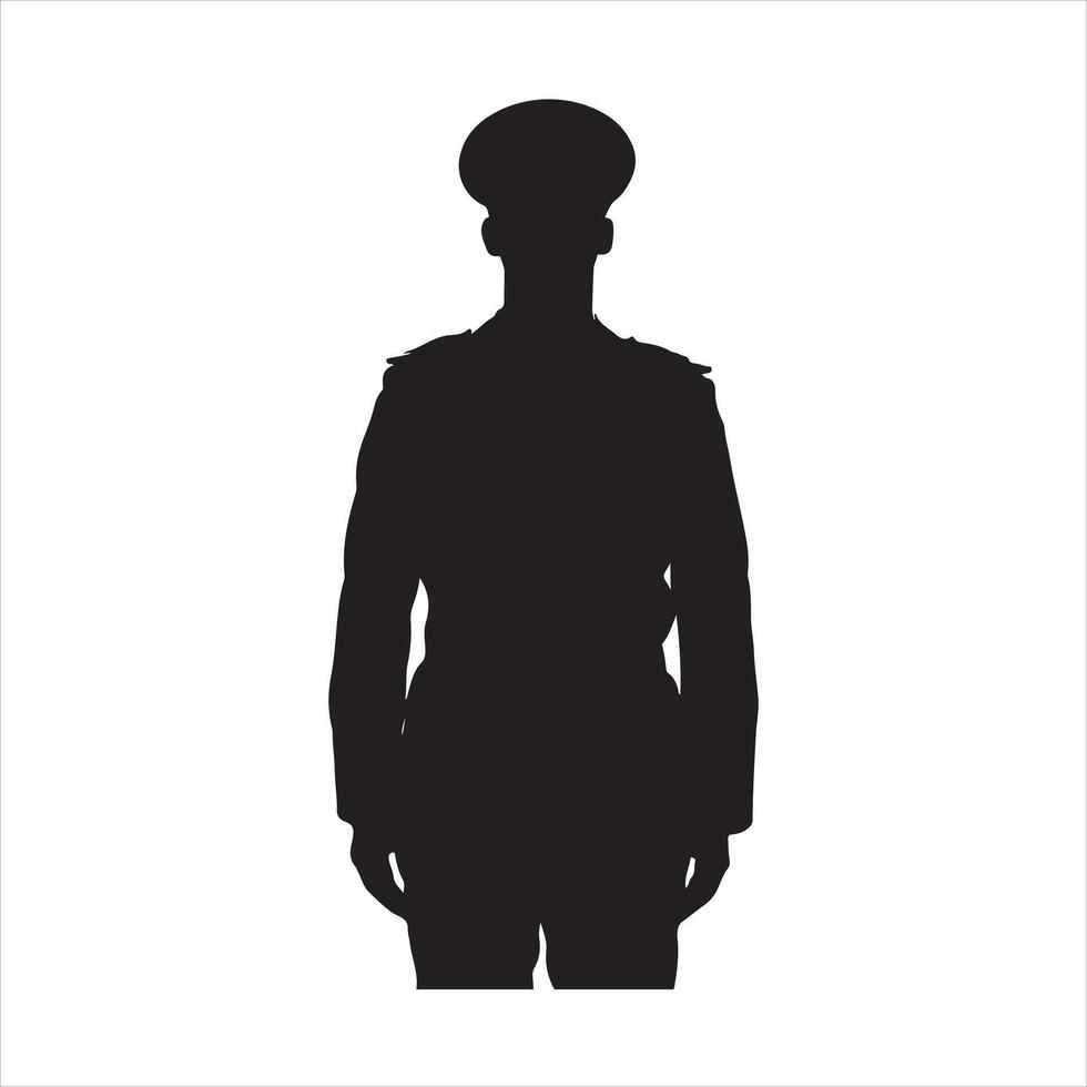 man poses wearing uniform stands silhouette vector
