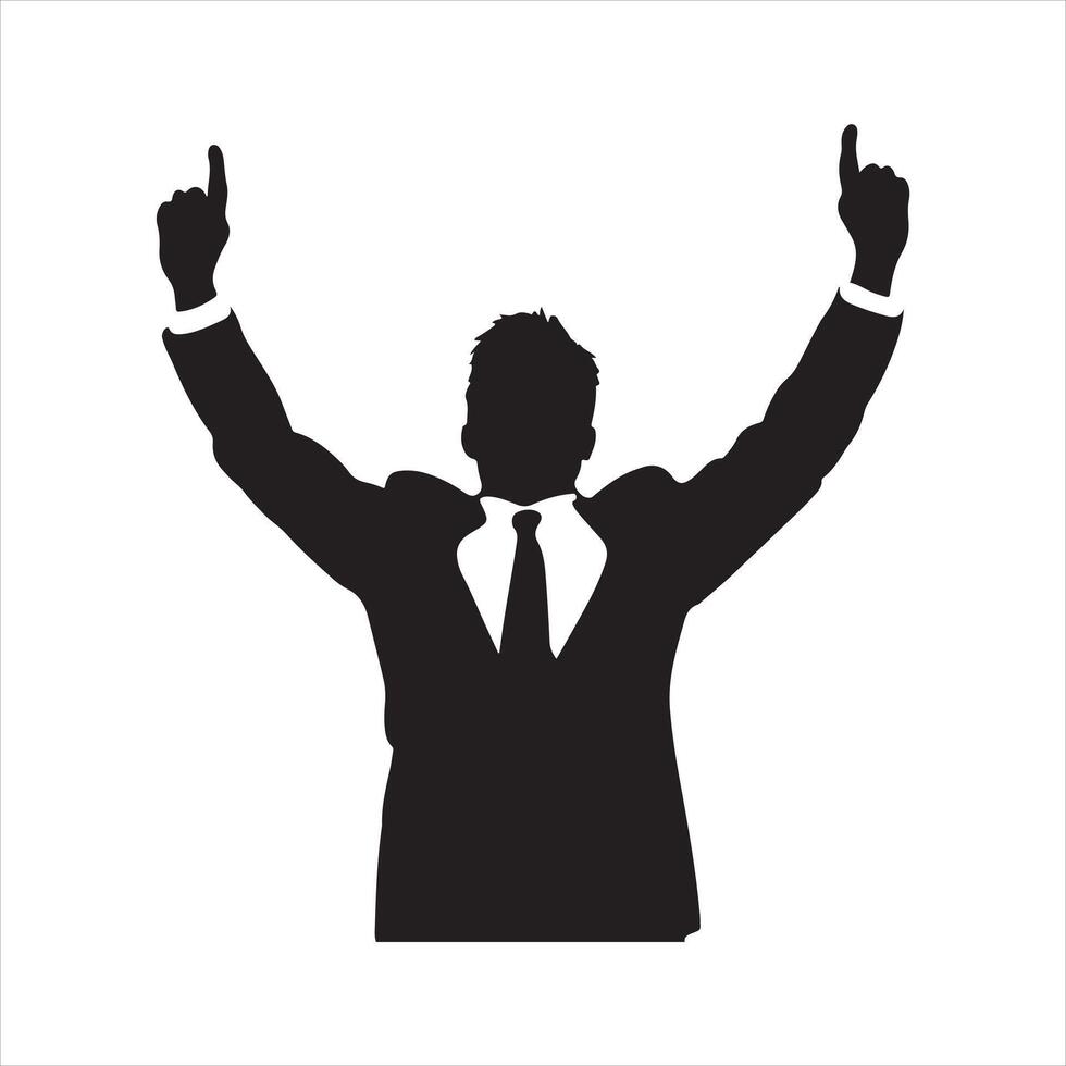 silhouette of a businessman raising his hands up vector