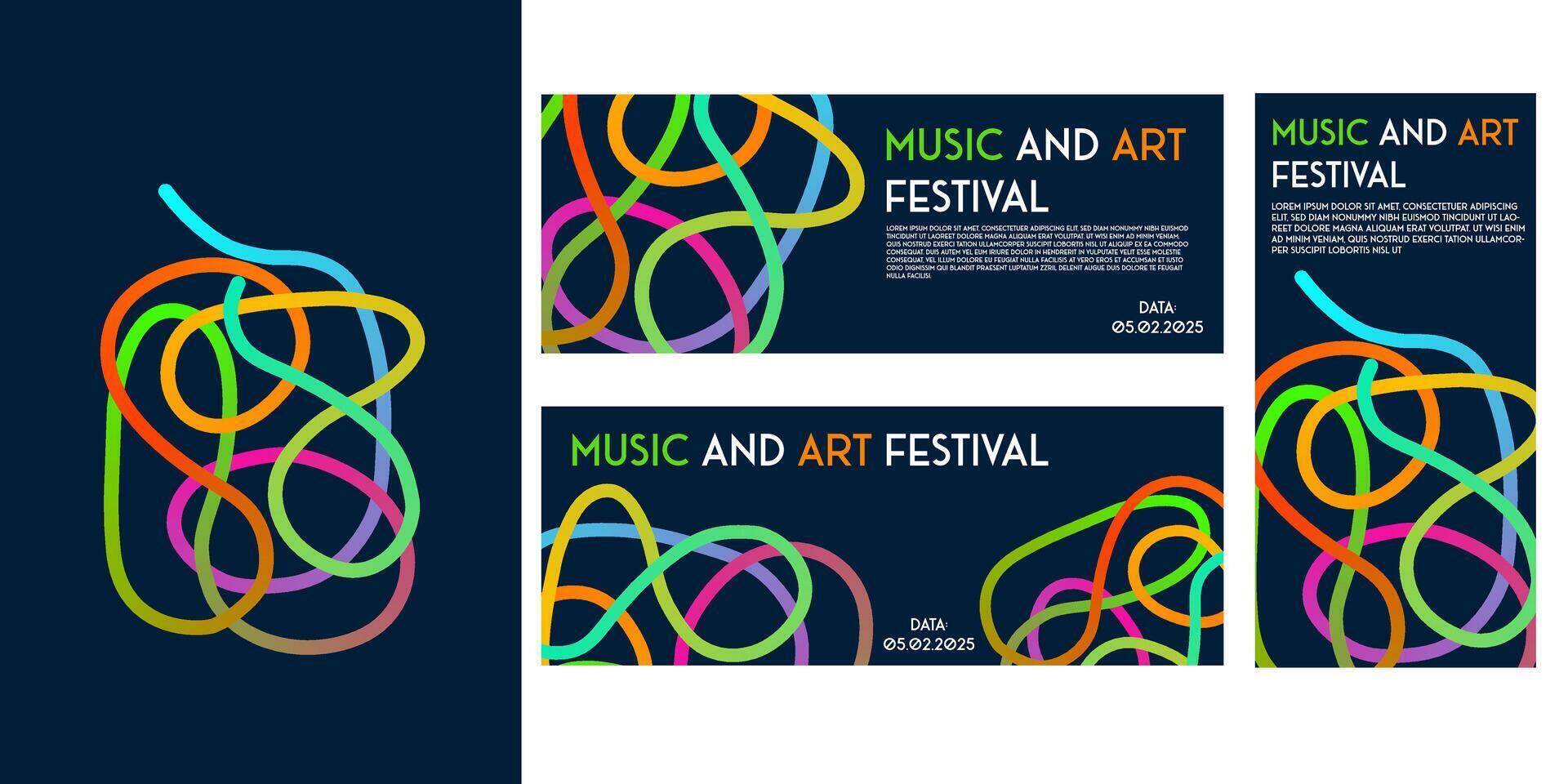 A set of four brochures for music and art festival vector