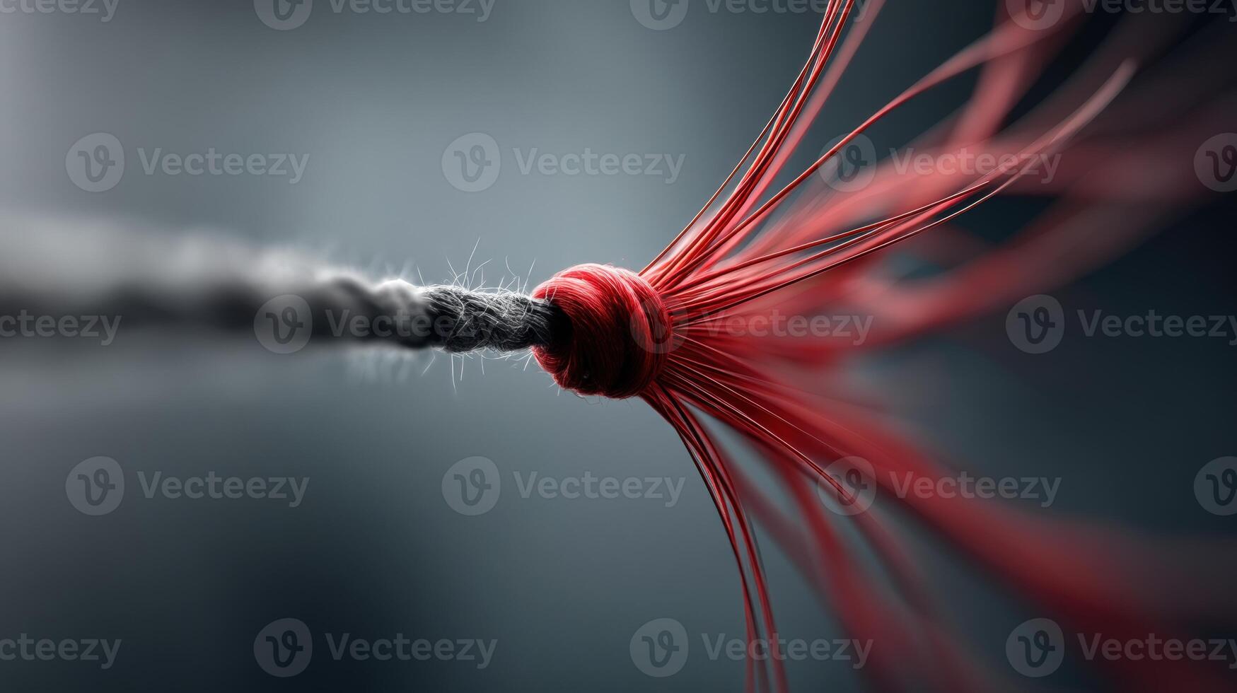 Close-up of red threads intertwining with black fibers in a delicate knot photo