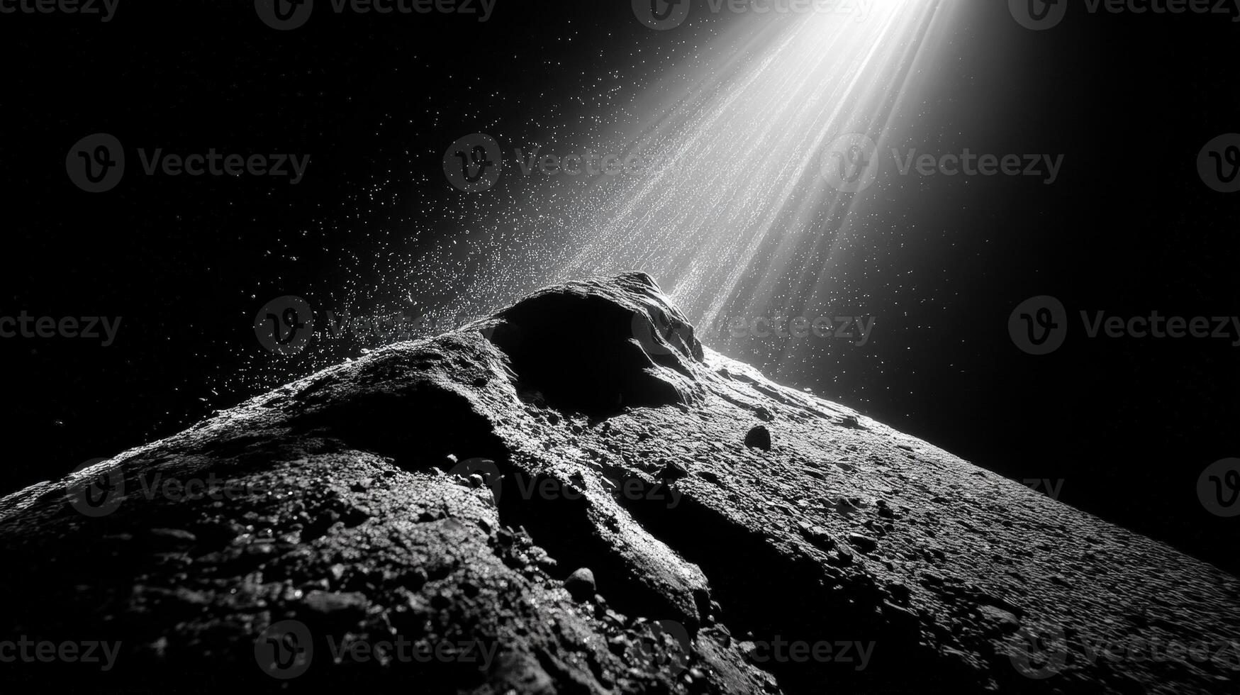 Light beams illuminating a textured surface in darkness under an unknown cosmic setting photo