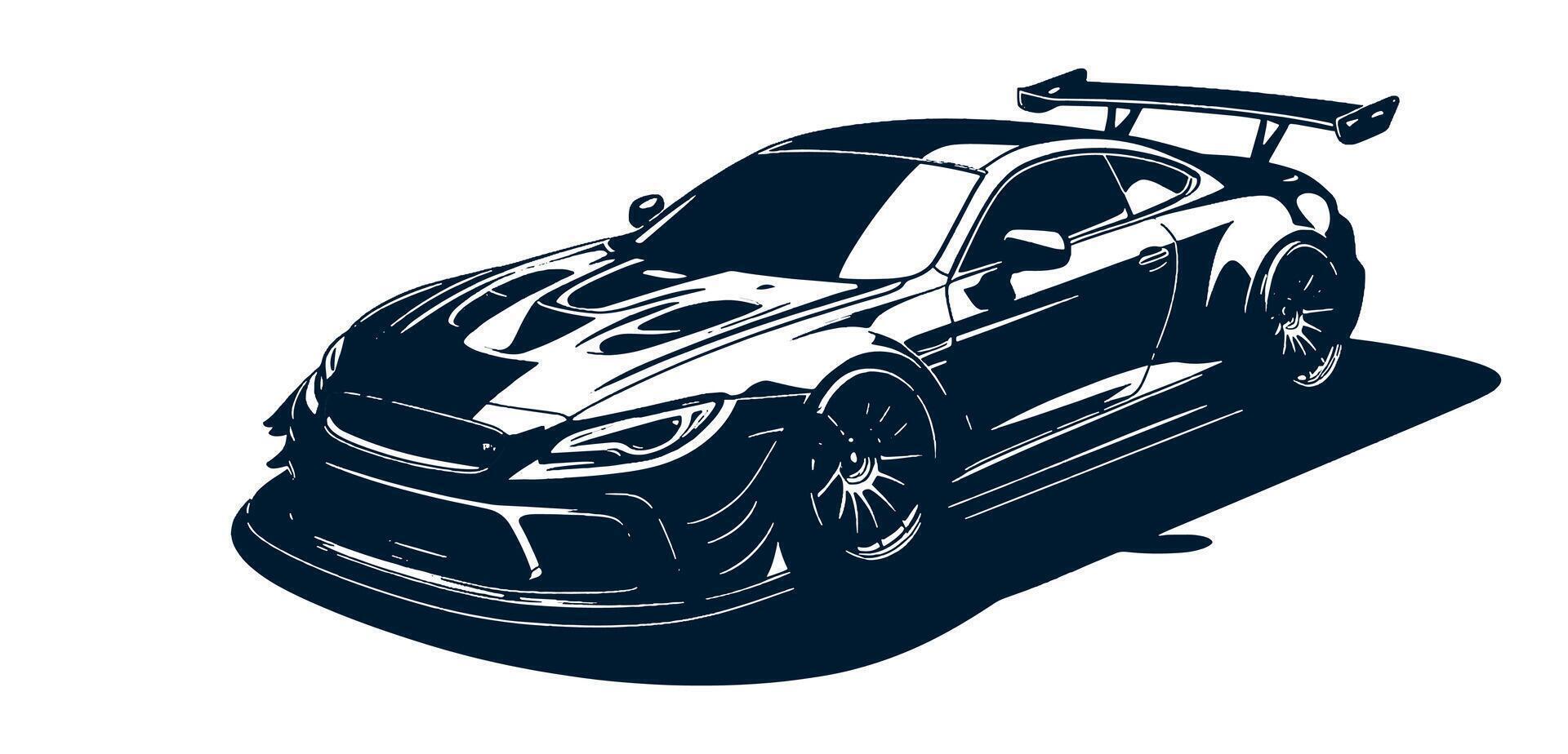 Black and white illustration with a futuristic sports car vector