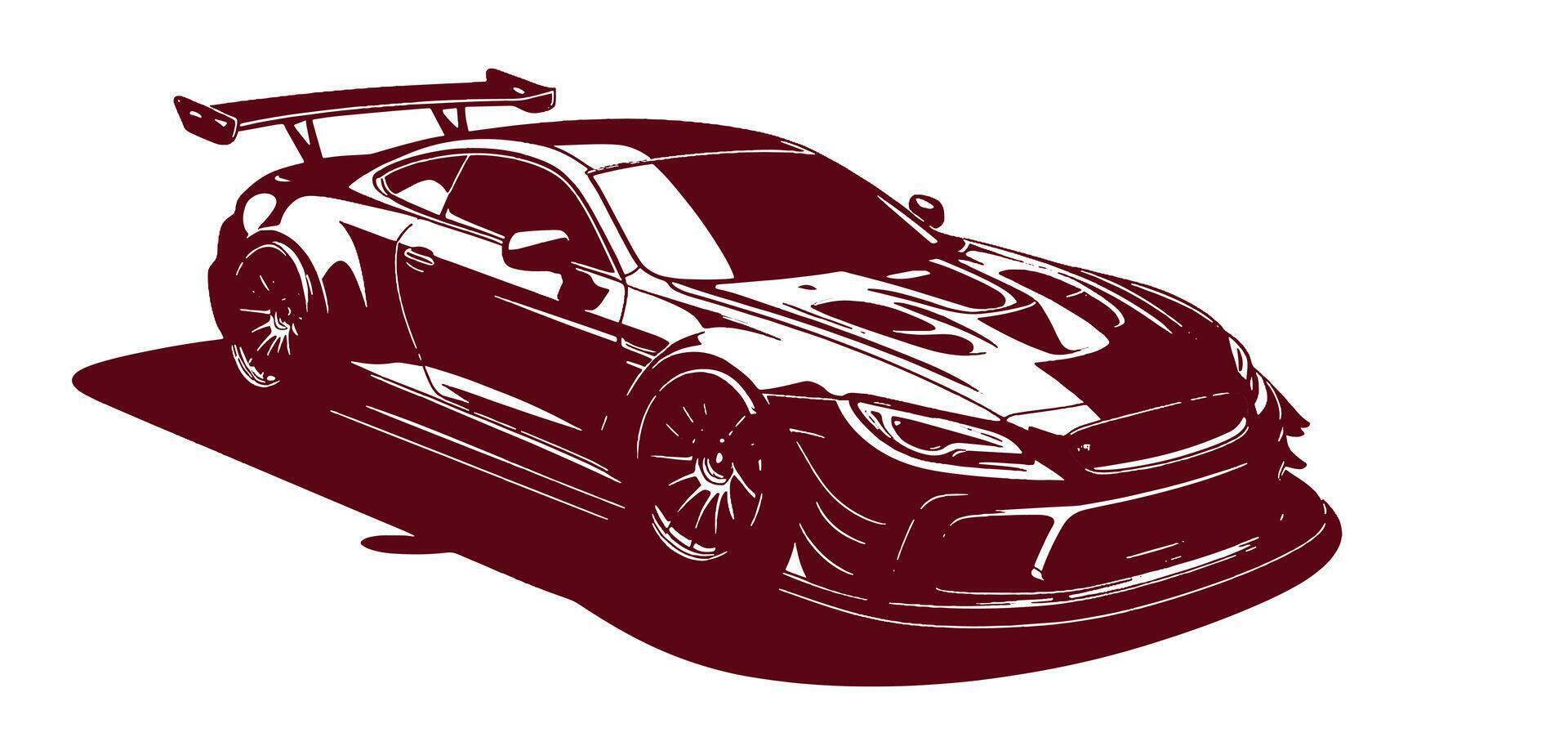 Black and white drawing illustration with a sports car vector