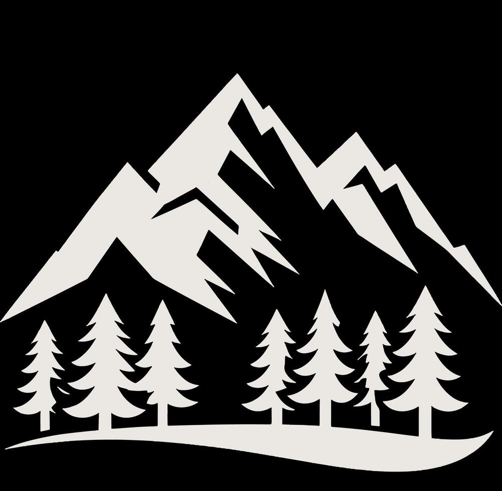 A mountain and trees silhouette on a black background vector