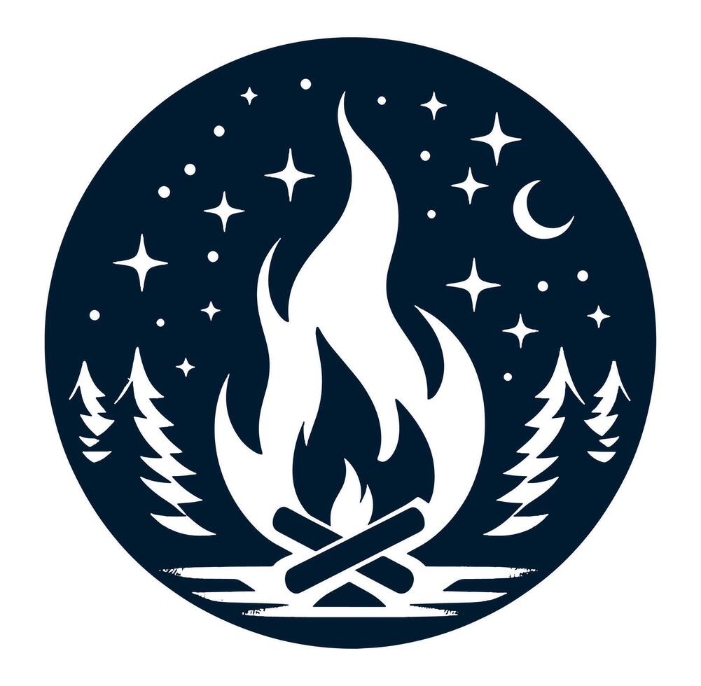 Campfire and stars illustration with a background. vector