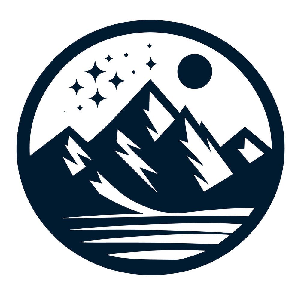 Mountains and stars in a circle logo vector