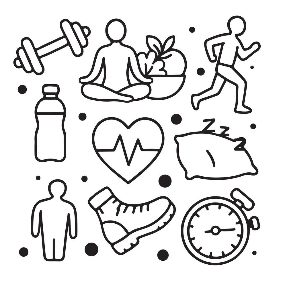 Fitness and health icons set vector