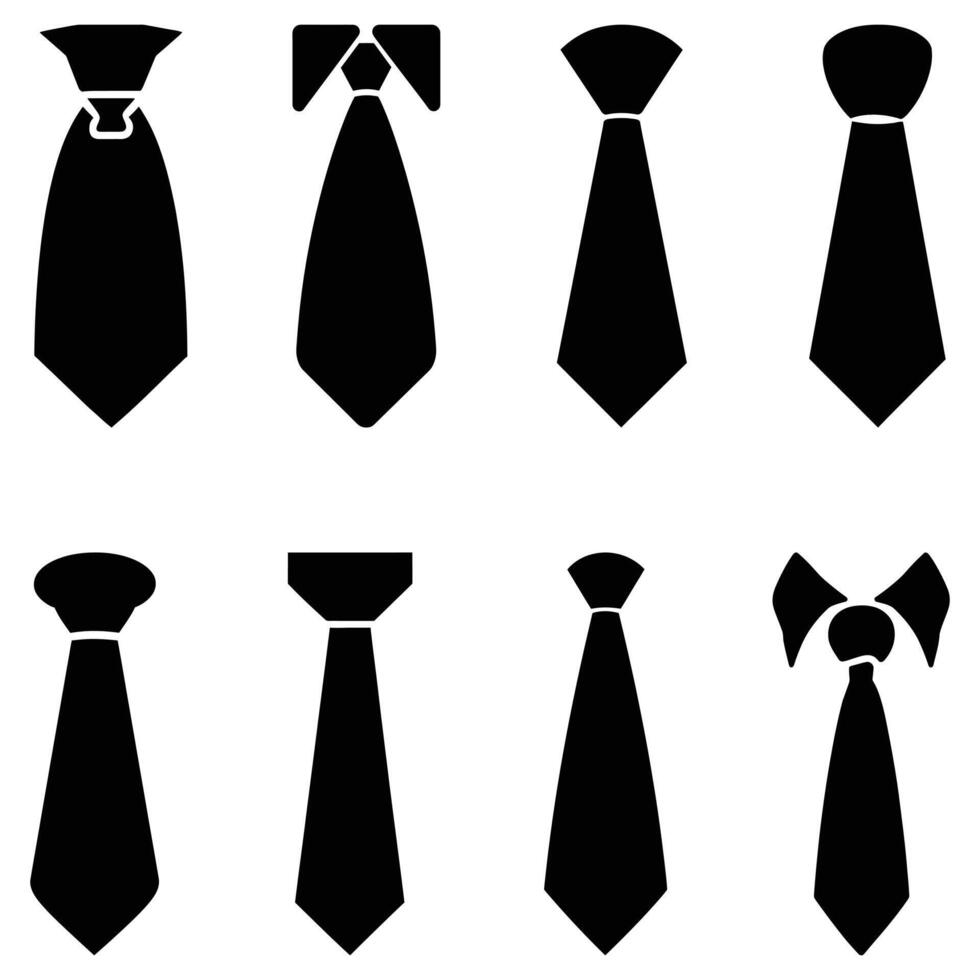necktie black graphic icon set of a classic with a visible knot and collar detail. vector