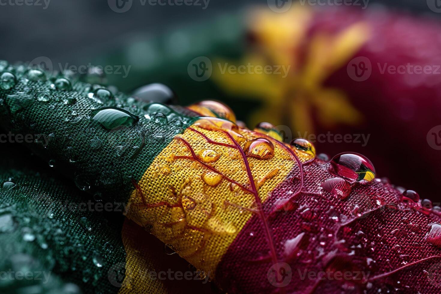 Colorful flag of Cameroon with water droplets resting on its surface photo