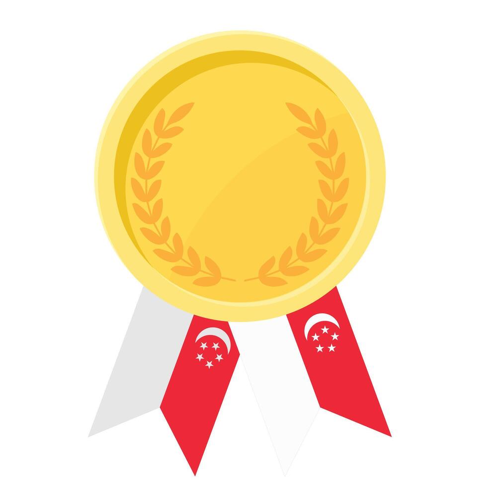 Golden award medal with Singapore flag ribbons for winners vector
