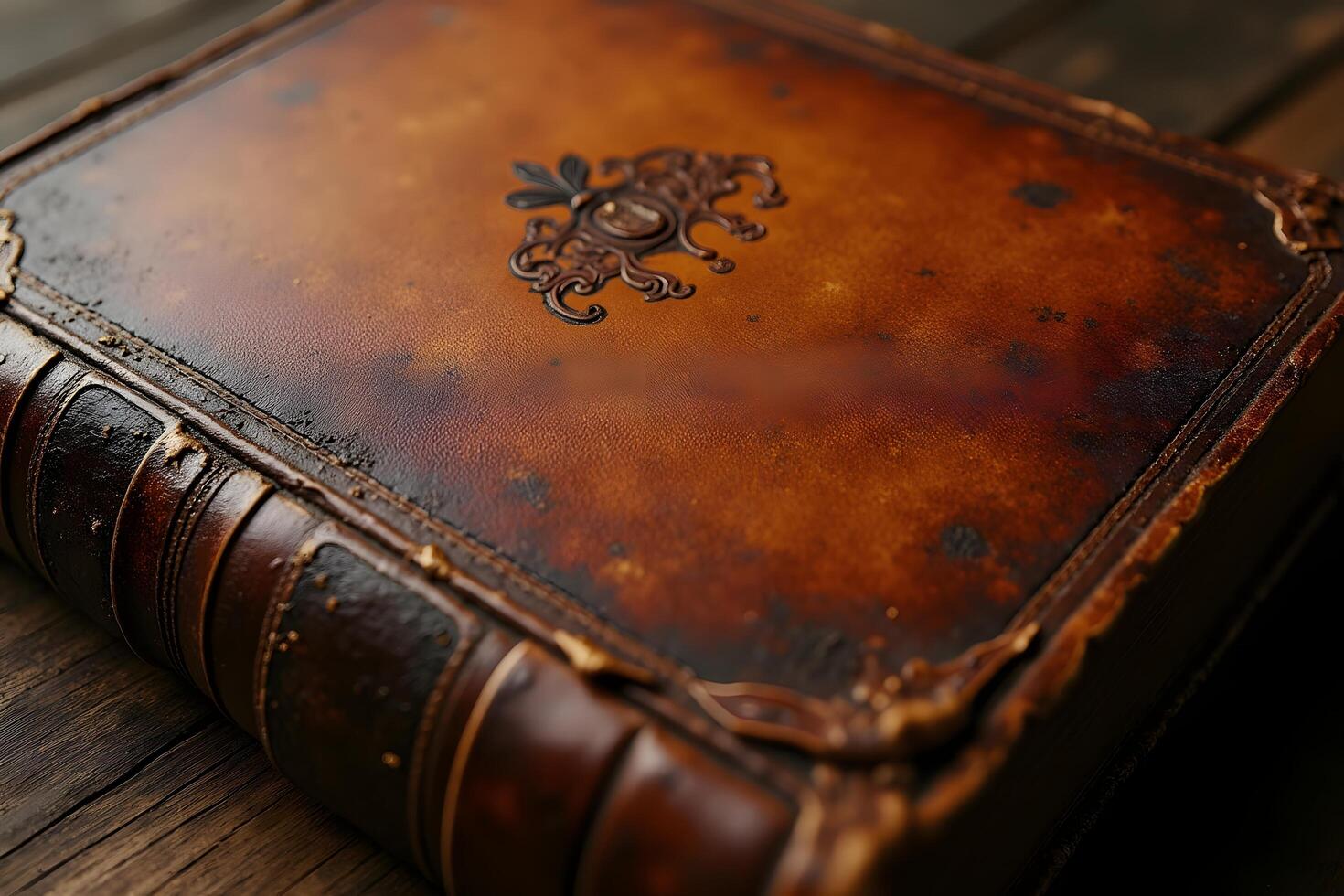 An old leather book with a decorative design photo