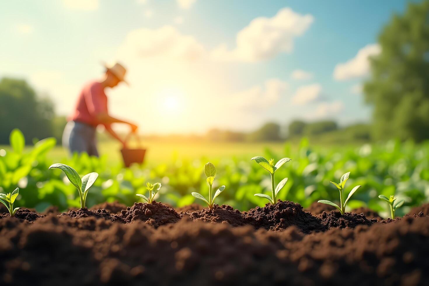 Farmer planting seedlings in the field photo