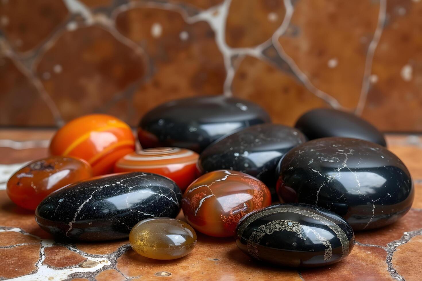 A pile of stones with different colors and shapes photo
