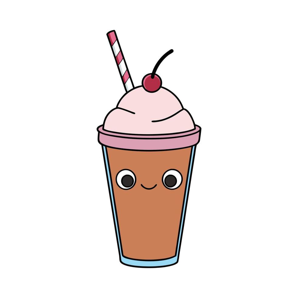 Cute Chocolate Smoothie with Cherry and Straw vector