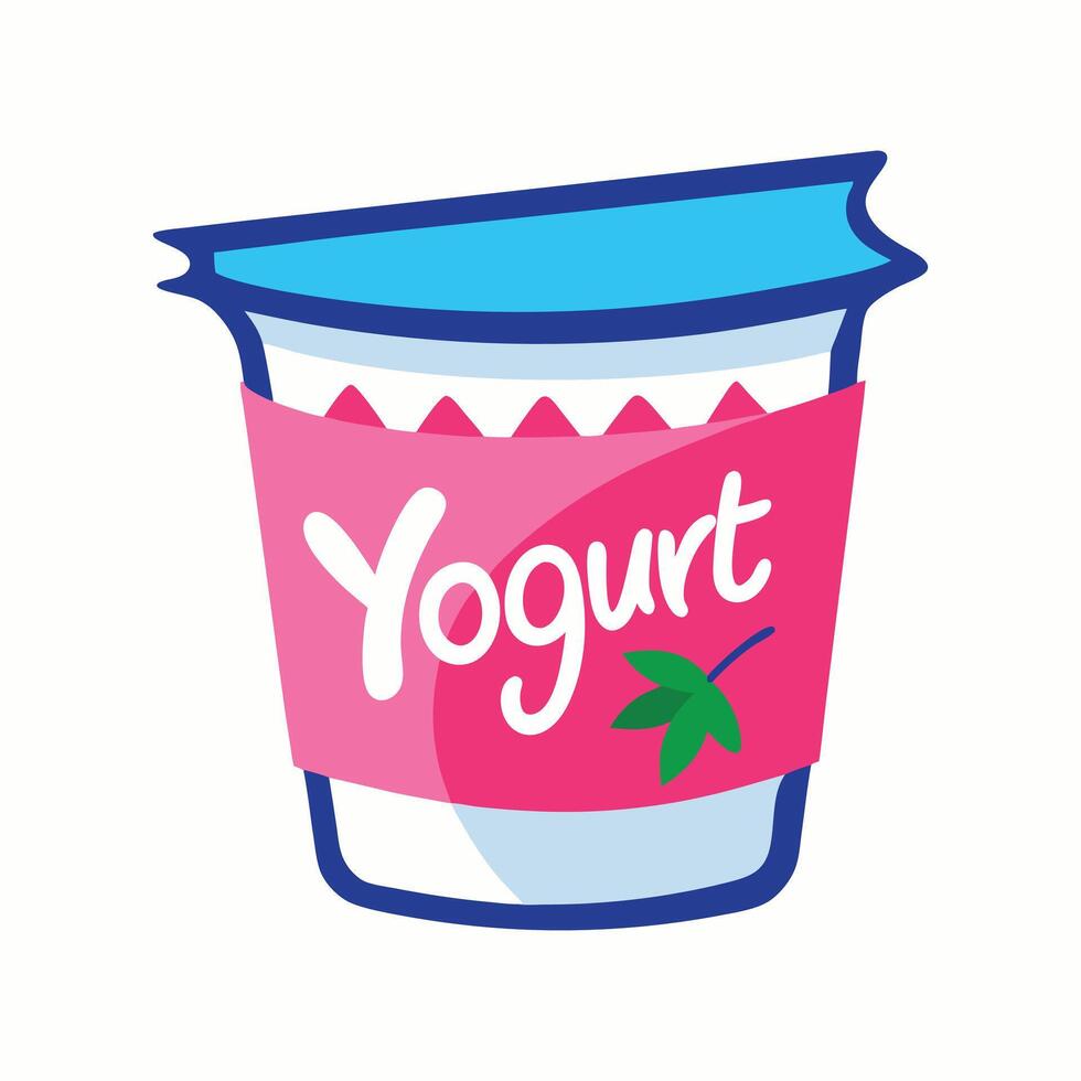 Cartoon illustration of a yogurt cup with a pink wrapper and blue lid vector