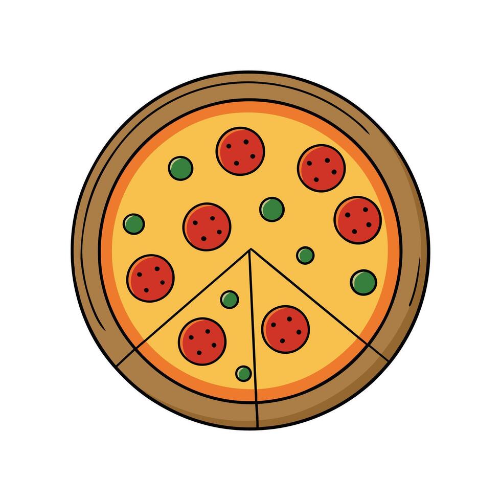 Pepperoni pizza with green peppers vector