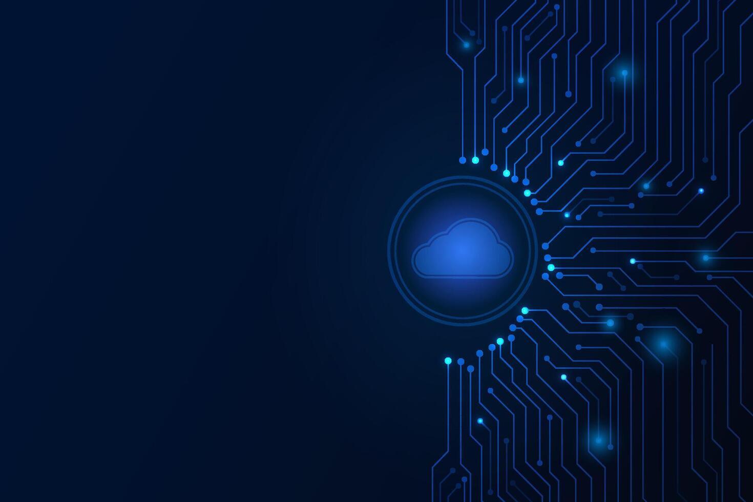 Cloud internet data storage database and data server with circuit board, technology background vector
