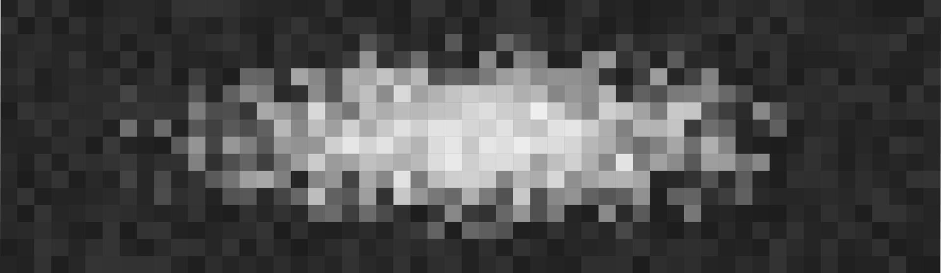 Horizontal pixelated mosaic censor bar, blurred block in grayscale tones, simulates content masking. Conceals sensitive visual information, NSFW or private data. Digital texture. illustration. vector