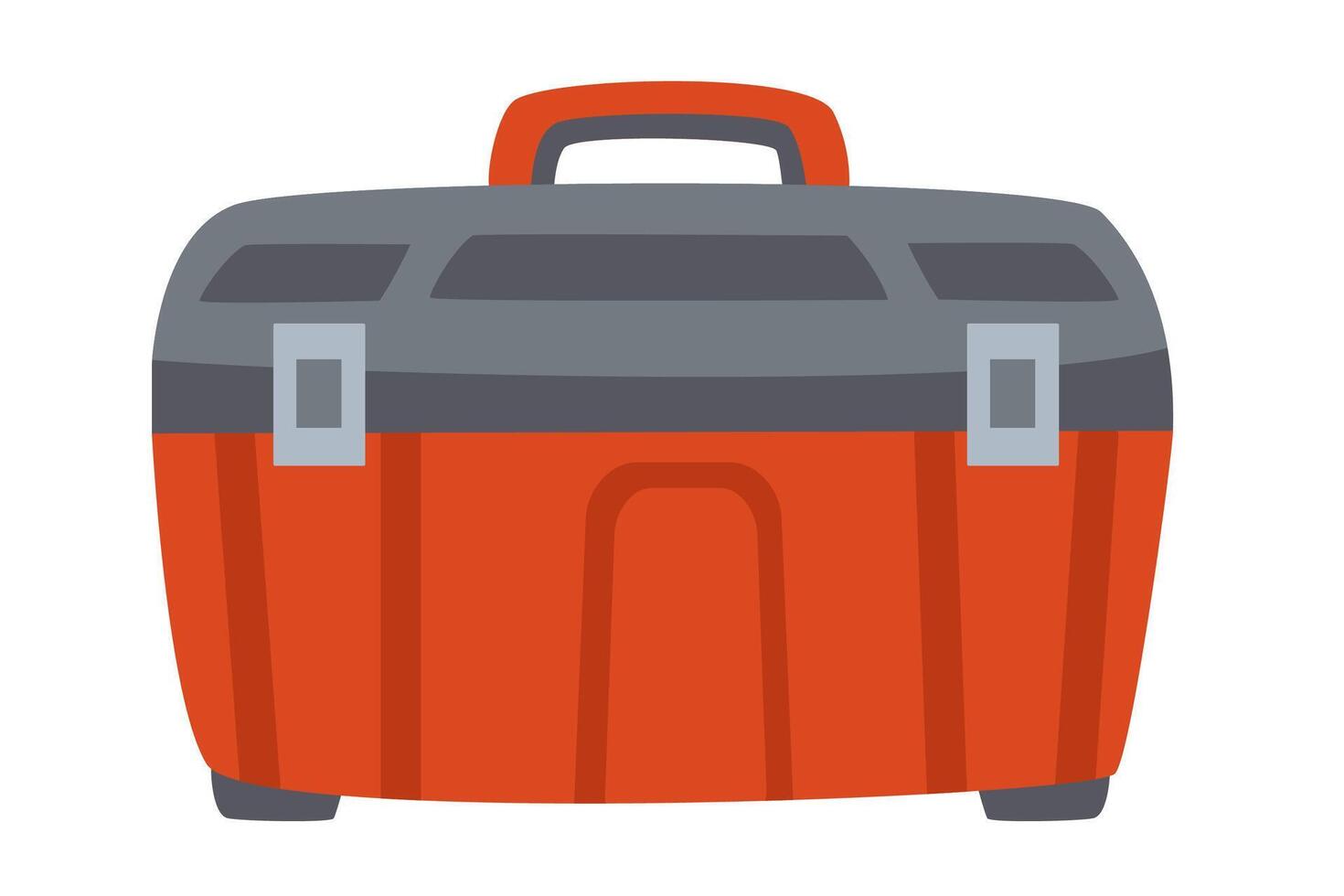 Red and gray toolbox with a handle and metal latches hand drawn flat illustration vector
