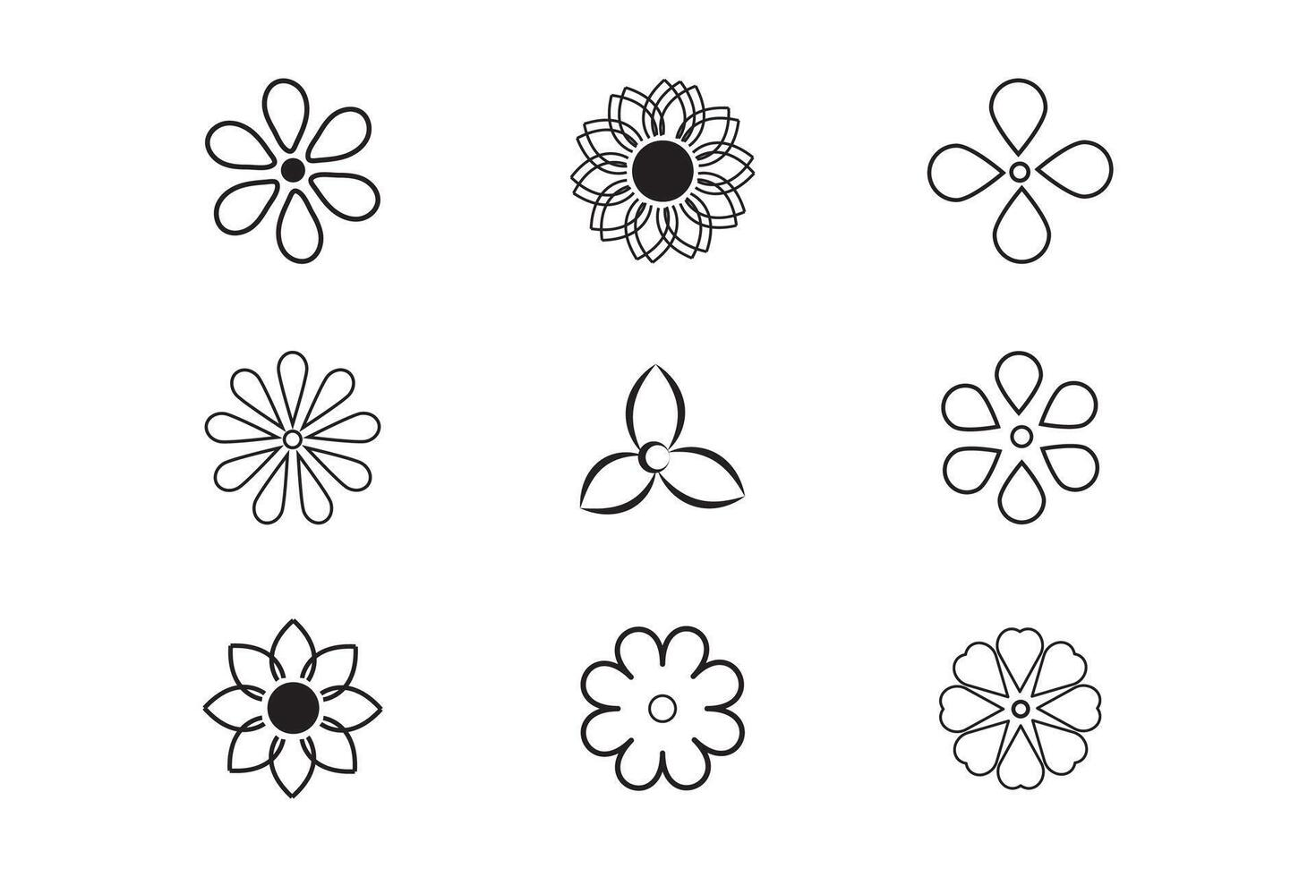 set of simple flower silhouette icons. Flower line icon set. vector