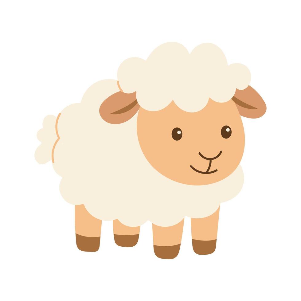 A cartoon sheep with a big smile on its face. The sheep is standing on a white background vector