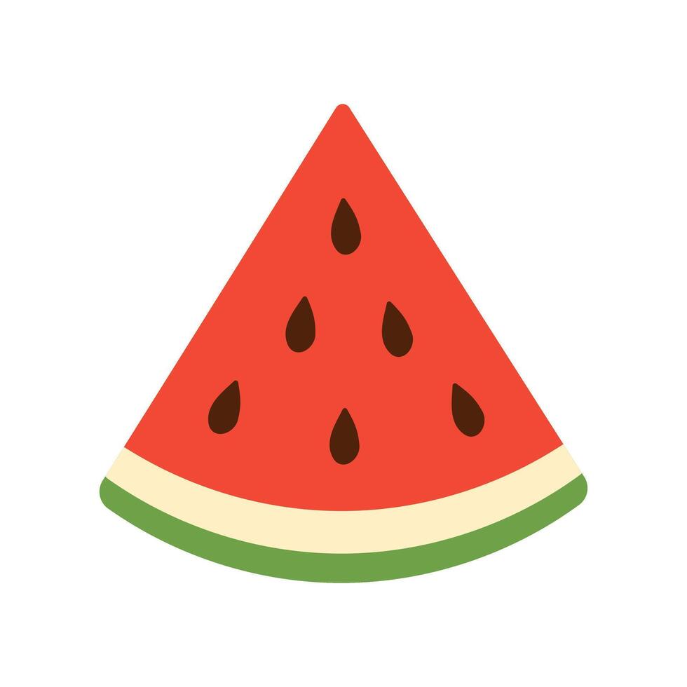 A watermelon slice with green and red stripes. The slice is cut in half and has a few drops of water on it vector