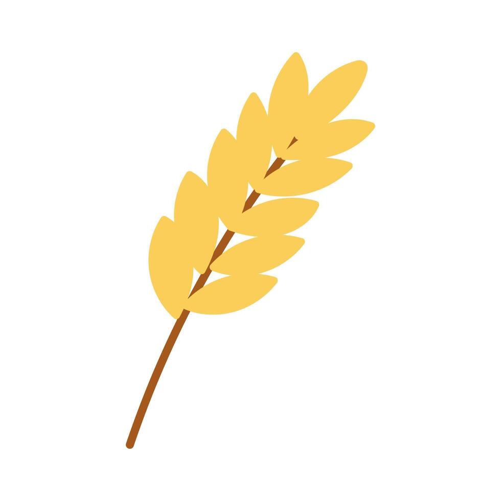 A yellow stalk of wheat with leaves. The wheat is drawn in a cartoon style. The wheat is drawn with a stick and is shown on a white background vector