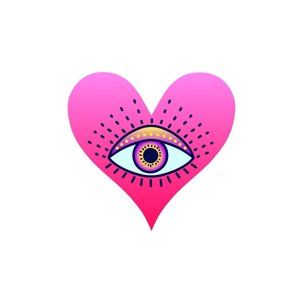Heart with third eye, psychedelic concept. vector