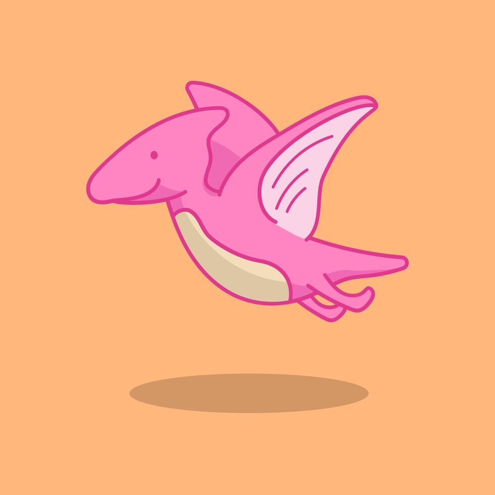 Cute pink pterodactyl character in kawaii style vector