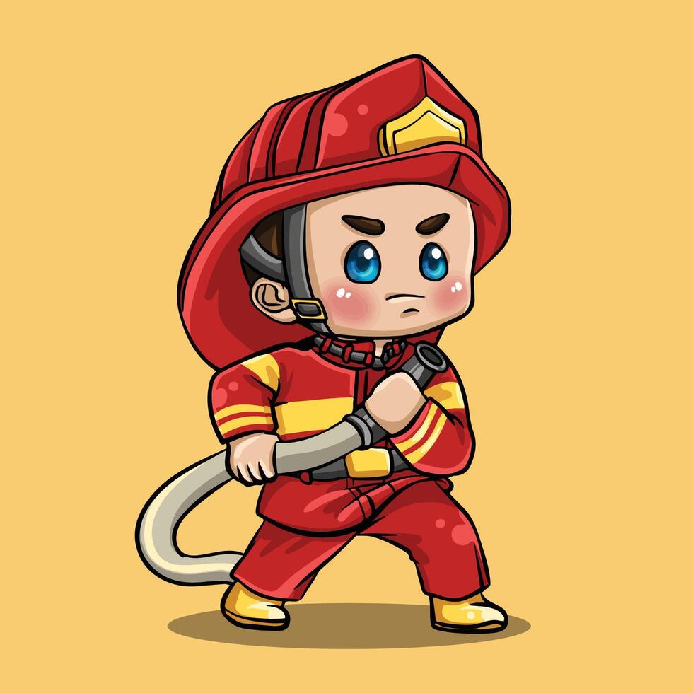 Cute firefighter wearing firefighter uniform vector