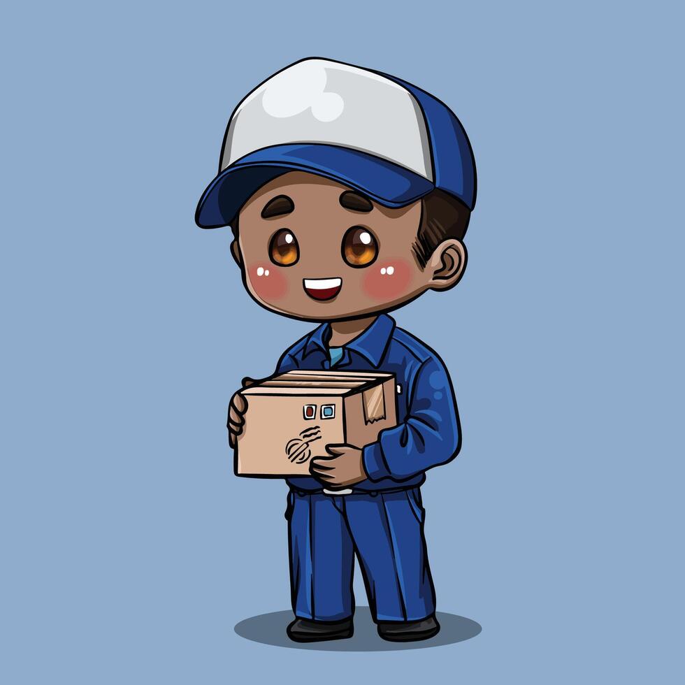 Cute delivery person carrying package vector