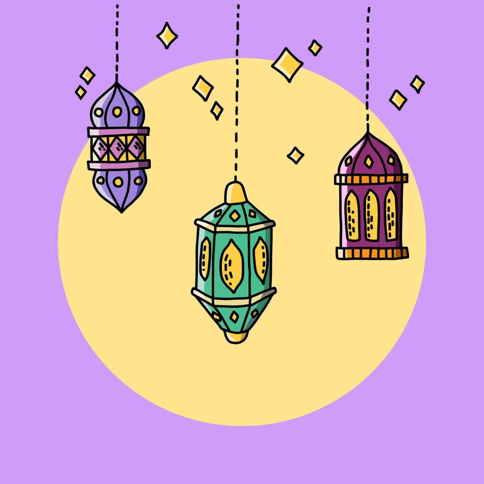 Cute ramadan lanterns hanging in vintage style vector