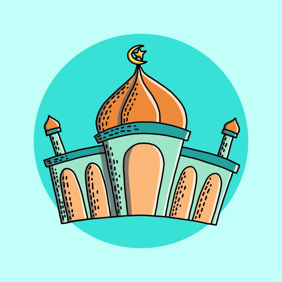 Cute mosque in hand drawn style for ramadan background vector