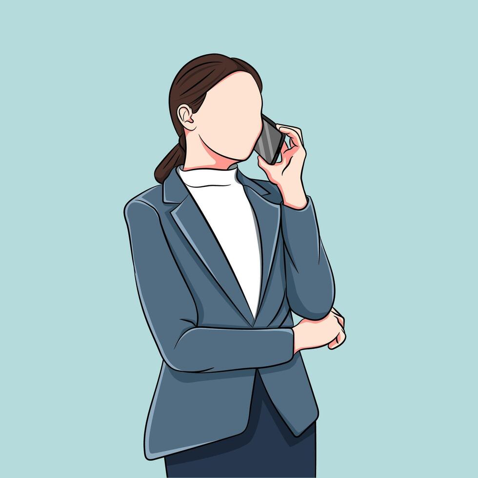 Business Woman Using Her Smartphone to Call Someone vector
