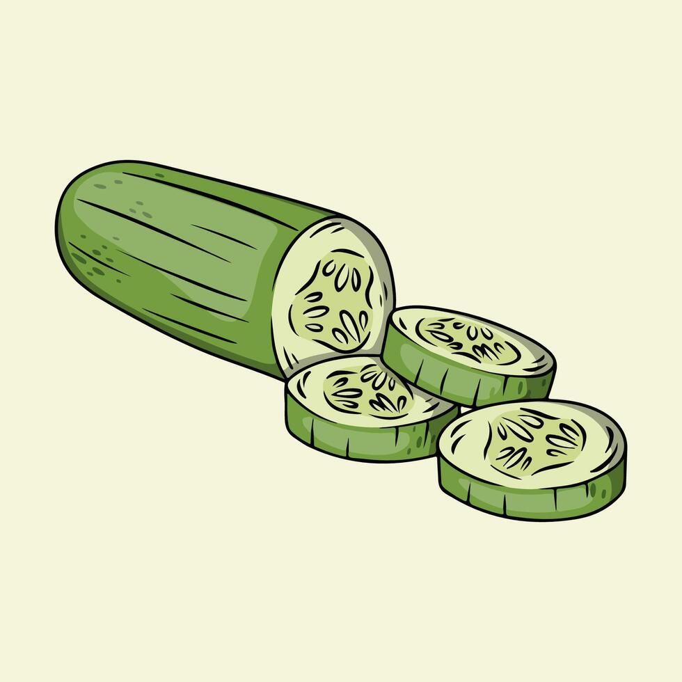Fresh green cucumber slice illustration vector