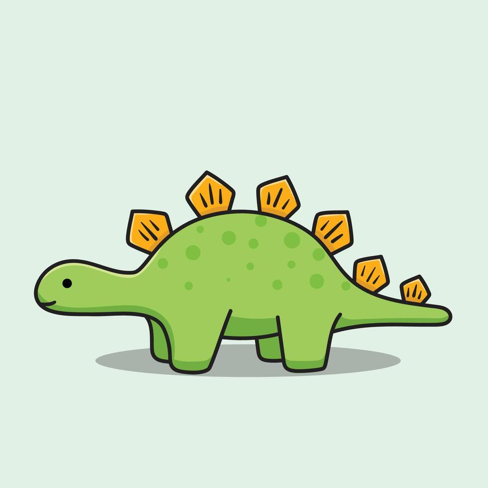Cute green stegosaurus character standing vector