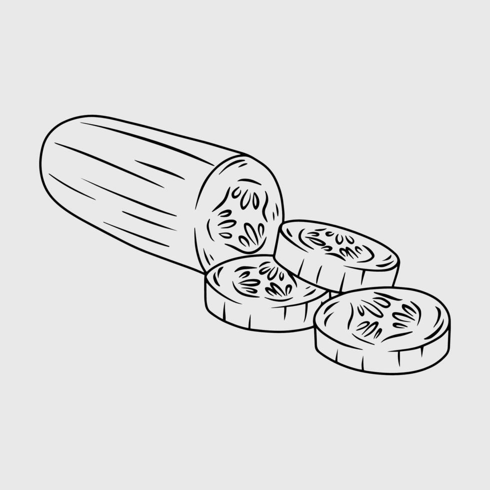 Fresh green cucumber slice. Thin line illustration. vector