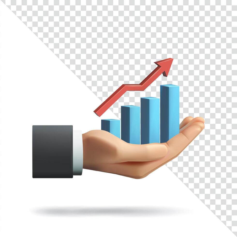 Hand holding growth chart, 3d. Suitable for business vector