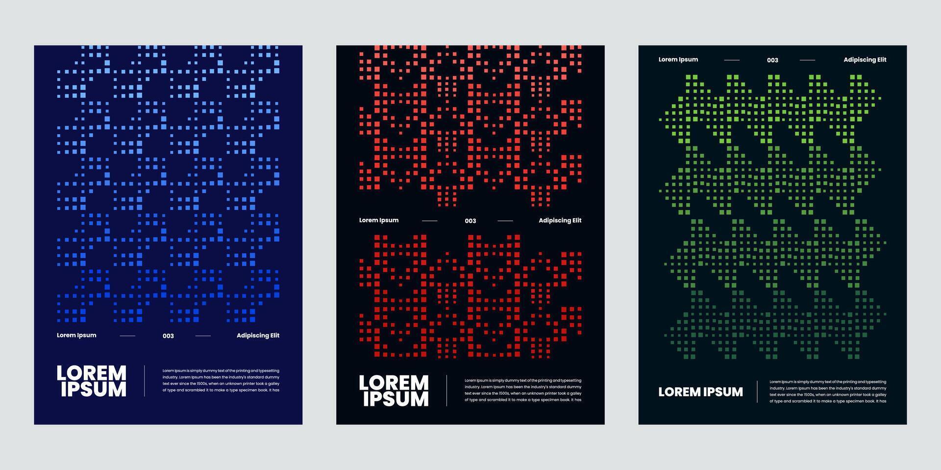 Postmodern with geometric pixel disintegration background, set of posters symbols mosaic textures with abstract square particles for media digital, disintegration for figures dispersed dotted vector